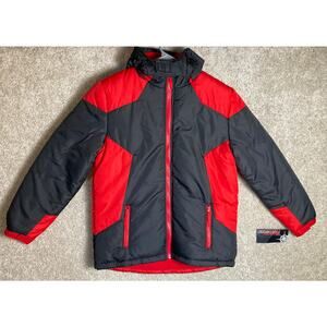 New Northpoint Authentic Apparel Kids Jacket Coat Size L 14/16 Hood Red Black